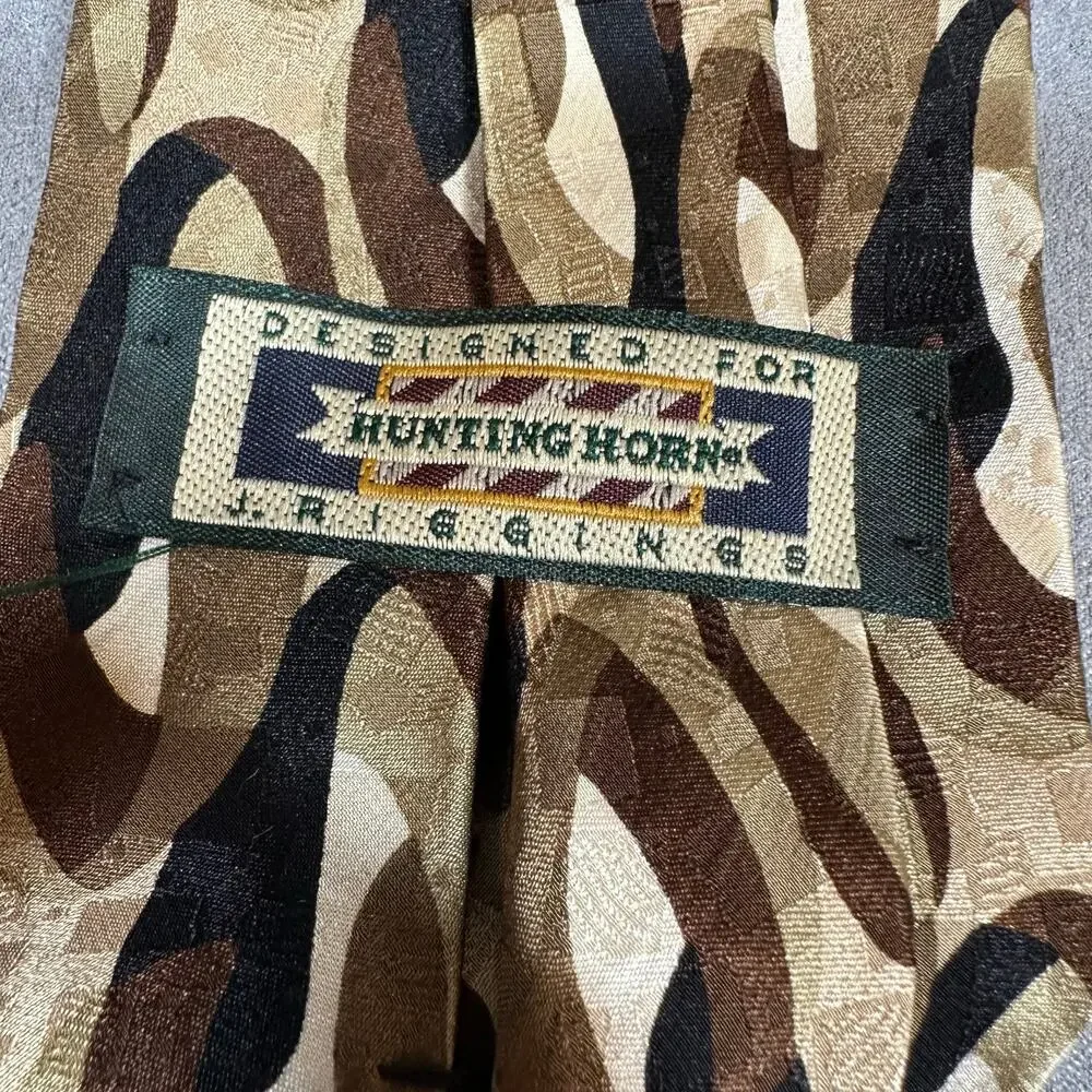 Hunting Horn J. Riggings Tie Brown Abstract Geometric Tie Vintage 80s 90s